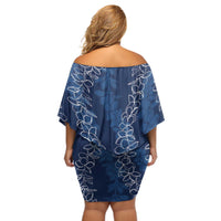 Hawaii Plumeria Lei Off Shoulder Short Dress Aloha Festive Vibe - Navy Blue LT7 - Polynesian Pride