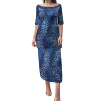 Hawaii Plumeria Lei Puletasi Aloha Festive Vibe - Navy Blue LT7 Long Dress Navy Blue - Polynesian Pride