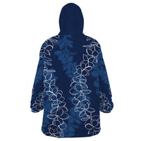 Hawaii Plumeria Lei Wearable Blanket Hoodie Aloha Festive Vibe - Navy Blue LT7 - Polynesian Pride