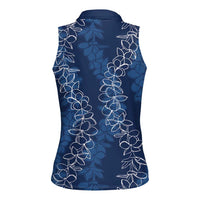 Hawaii Plumeria Lei Women Sleeveless Polo Shirt Aloha Festive Vibe - Navy Blue