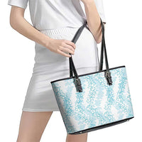 Hawaii Plumeria Lei Leather Tote Bag Aloha Festive Vibe - Turquoise LT7 - Polynesian Pride