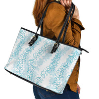 Hawaii Plumeria Lei Leather Tote Bag Aloha Festive Vibe - Turquoise LT7 - Polynesian Pride
