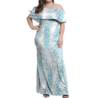 Hawaii Plumeria Lei Off Shoulder Maxi Dress Aloha Festive Vibe - Turquoise LT7 Women Turquoise - Polynesian Pride