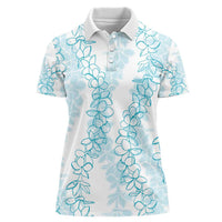 Hawaii Plumeria Lei Women Polo Shirt Aloha Festive Vibe - Turquoise LT7 Female Turquoise - Polynesian Pride