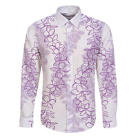 Hawaii Plumeria Lei Family Matching Long Sleeve Bodycon Dress and Hawaiian Shirt Aloha Festive Vibe - Amethyst