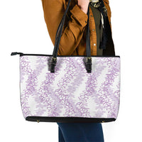 Hawaii Plumeria Lei Leather Tote Bag Aloha Festive Vibe - Amethyst LT7 - Polynesian Pride