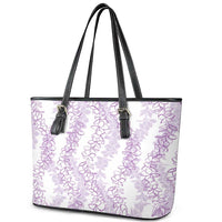 Hawaii Plumeria Lei Leather Tote Bag Aloha Festive Vibe - Amethyst LT7 - Polynesian Pride