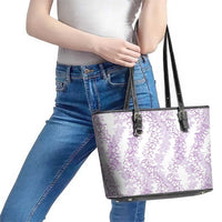 Hawaii Plumeria Lei Leather Tote Bag Aloha Festive Vibe - Amethyst LT7 - Polynesian Pride