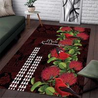 Hawaii Mele Kalikimaka Kakau Area Rug I'iwi Bird on Ohia Lehua LT7 Black Red - Polynesian Pride