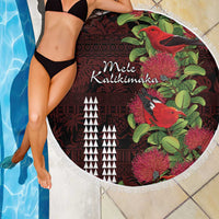 Hawaii Mele Kalikimaka Kakau Beach Blanket I'iwi Bird on Ohia Lehua LT7 - Polynesian Pride