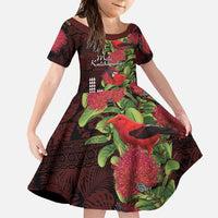 Hawaii Mele Kalikimaka Kakau Family Matching Off Shoulder Maxi Dress and Hawaiian Shirt I'iwi Bird on Ohia Lehua