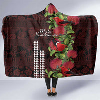 Hawaii Mele Kalikimaka Kakau Hooded Blanket I'iwi Bird on Ohia Lehua LT7 One Size Black Red - Polynesian Pride