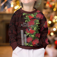 Hawaii Mele Kalikimaka Kakau Kid Ugly Christmas Sweater I'iwi Bird on Ohia Lehua