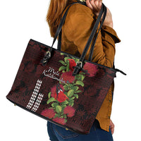 Hawaii Mele Kalikimaka Kakau Leather Tote Bag I'iwi Bird on Ohia Lehua LT7 - Polynesian Pride
