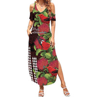 Hawaii Mele Kalikimaka Kakau Summer Maxi Dress I'iwi Bird on Ohia Lehua LT7 Women Black Red - Polynesian Pride