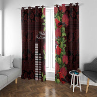 Hawaii Mele Kalikimaka Kakau Window Curtain I'iwi Bird on Ohia Lehua LT7 With Grommets Black Red - Polynesian Pride