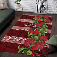 Hawaii Christmas Mele Kalikimaka Area Rug I'iwi Bird on Ohia Lehua LT7 Red White - Polynesian Pride