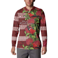 Hawaii Christmas Mele Kalikimaka Button Sweatshirt I'iwi Bird on Ohia Lehua LT7 - Polynesian Pride