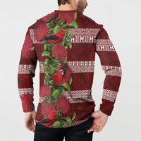 Hawaii Christmas Mele Kalikimaka Button Sweatshirt I'iwi Bird on Ohia Lehua LT7 - Polynesian Pride