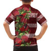 Hawaii Christmas Mele Kalikimaka Family Matching Long Sleeve Bodycon Dress and Hawaiian Shirt I'iwi Bird on Ohia Lehua