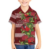 Hawaii Christmas Mele Kalikimaka Family Matching Off Shoulder Short Dress and Hawaiian Shirt I'iwi Bird on Ohia Lehua