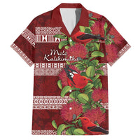 Hawaii Christmas Mele Kalikimaka Family Matching Tank Maxi Dress and Hawaiian Shirt I'iwi Bird on Ohia Lehua LT7 Dad's Shirt - Short Sleeve Red White - Polynesian Pride
