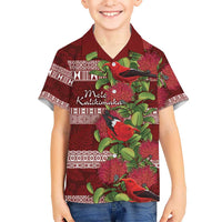 Hawaii Christmas Mele Kalikimaka Kid Hawaiian Shirt I'iwi Bird on Ohia Lehua