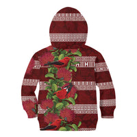 Hawaii Christmas Mele Kalikimaka Kid Hoodie I'iwi Bird on Ohia Lehua