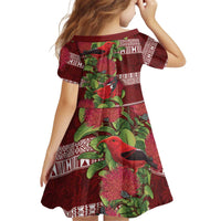Hawaii Christmas Mele Kalikimaka Kid Short Sleeve Dress I'iwi Bird on Ohia Lehua
