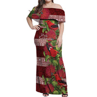 Hawaii Christmas Mele Kalikimaka Off Shoulder Maxi Dress I'iwi Bird on Ohia Lehua