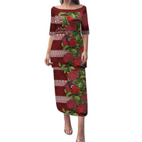 Hawaii Christmas Mele Kalikimaka Puletasi I'iwi Bird on Ohia Lehua LT7 Long Dress Red White - Polynesian Pride