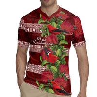 Hawaii Christmas Mele Kalikimaka Rugby Jersey I'iwi Bird on Ohia Lehua LT7 - Polynesian Pride