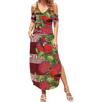 Hawaii Christmas Mele Kalikimaka Summer Maxi Dress I'iwi Bird on Ohia Lehua LT7 Women Red White - Polynesian Pride