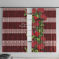 Hawaii Christmas Mele Kalikimaka Window Curtain I'iwi Bird on Ohia Lehua LT7 With Hooks Red White - Polynesian Pride