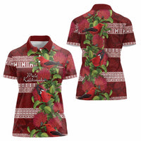 Hawaii Christmas Mele Kalikimaka Women Polo Shirt I'iwi Bird on Ohia Lehua