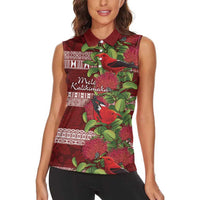Hawaii Christmas Mele Kalikimaka Women Sleeveless Polo Shirt I'iwi Bird on Ohia Lehua