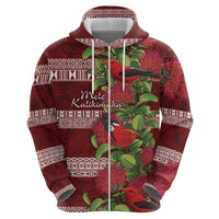 Hawaii Christmas Mele Kalikimaka Zip Hoodie I'iwi Bird on Ohia Lehua
