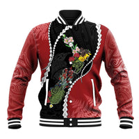 New Zealand Christmas Baseball Jacket Flora Map with Birds - Polynesian Pride