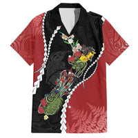 New Zealand Christmas Hawaiian Shirt Flora Map with Birds - Polynesian Pride