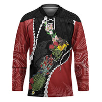 New Zealand Christmas Hockey Jersey Flora Map with Birds LT7 Unisex Black - Polynesian Pride