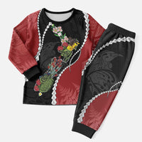 New Zealand Christmas Pajama Set Flora Map with Birds - Polynesian Pride