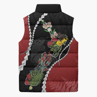 New Zealand Christmas Sleeveless Puffer Jacket Flora Map with Birds - Polynesian Pride