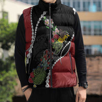 New Zealand Christmas Sleeveless Puffer Jacket Flora Map with Birds - Polynesian Pride