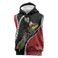 New Zealand Christmas Sleeveless Zip Hoodie Flora Map with Birds LT7 Black - Polynesian Pride