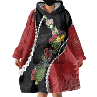 New Zealand Christmas Wearable Blanket Hoodie Flora Map with Birds - Polynesian Pride