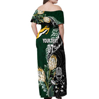 Custom South Africa Mix New Zealand Rugby 2023 Off Shoulder Maxi Dress World Cup Greatest Rivalry LT7 - Polynesian Pride