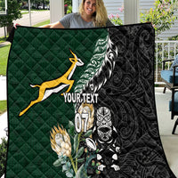 Custom South Africa Mix New Zealand Rugby 2023 Quilt World Cup Greatest Rivalry LT7 Black Green - Polynesian Pride