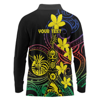 New Caledonia Kanaky Personalized Long Sleeve Polo Shirt Fleche Faitiere - Plumeria