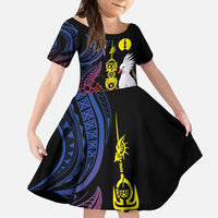 New Caledonia Kanaky Personalized Family Matching Long Sleeve Bodycon Dress and Hawaiian Shirt Fleche Faitiere Mix Kagu