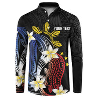 Personalized Philippines Tribal Button Sweatshirt Tropical Waves - Plumeria